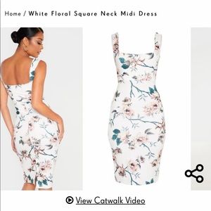 white floral square neck midi dress never worn